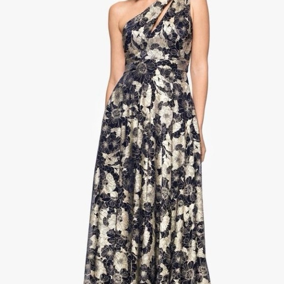 Betsy & Adam Navy and Gold Floral One-Shoulder Long Dress Gown Size 14 NWT - Picture 11 of 11